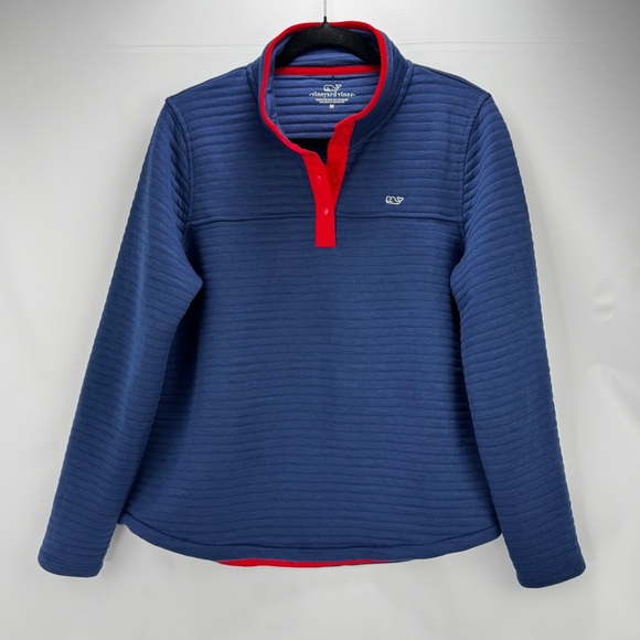 Vineyard Vines Tops - Vineyard Vines Womens 1/4 Snap Quilted Channel Placket Pullover Sweater Top Med